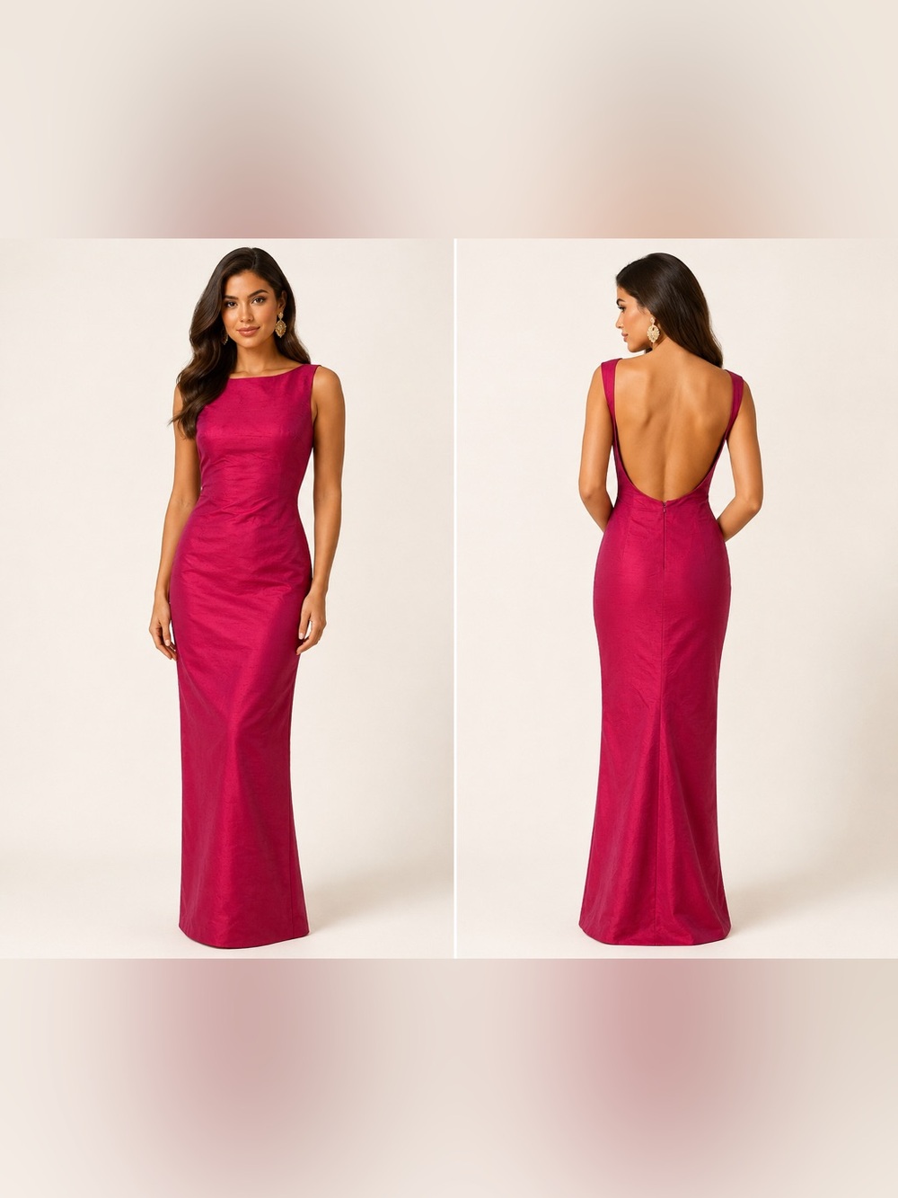 David Meister Vintage Iridescent Fuchsia Silk Shantung Low Back Gown Sz.‎ 4
